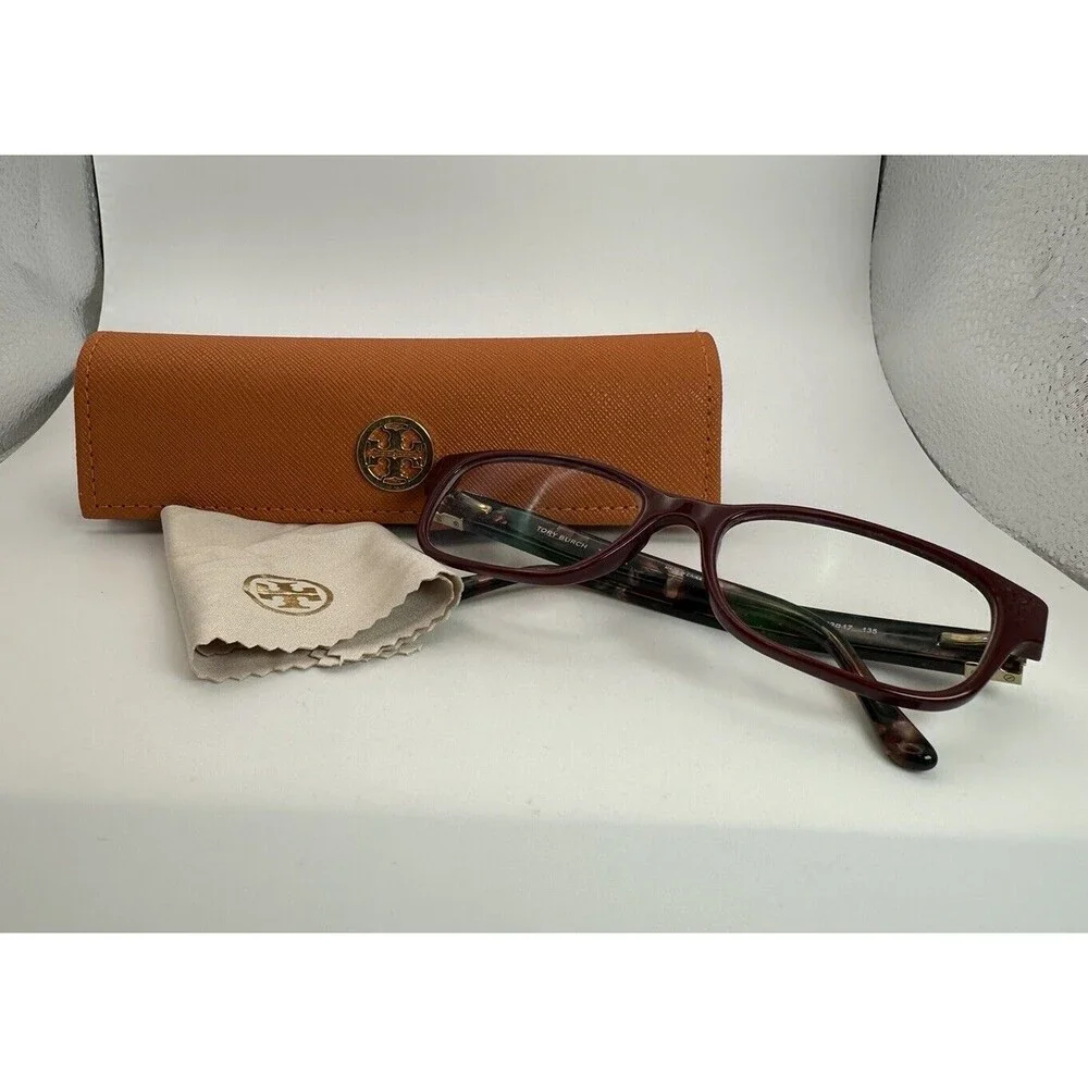 Tory Burch Bordeaux Tortoise Shell Eyeglasses Frame w/ Case Elegance Luxury